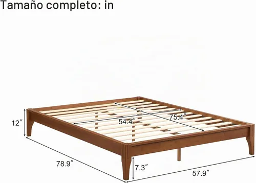 Vista 2 de Merax Marco de cama de madera maciza de bambú de mediados de siglo