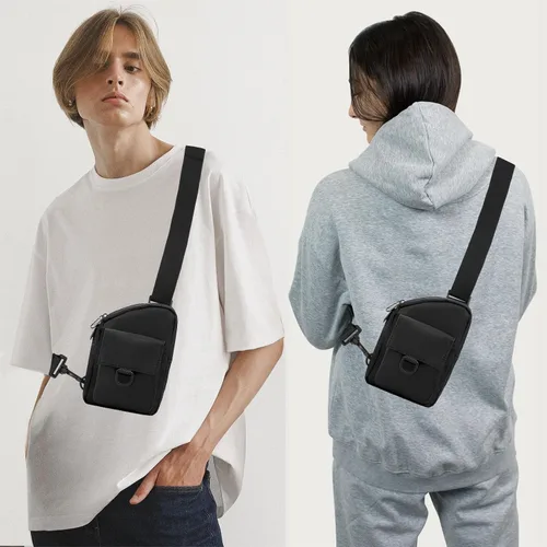 Vista 3 de Long Keeper Bolso bandolera pequeño para hombre, mochila ligera para el pecho, bolsas de hombro para senderismo, ciclismo, viajes, correr (C-negro)