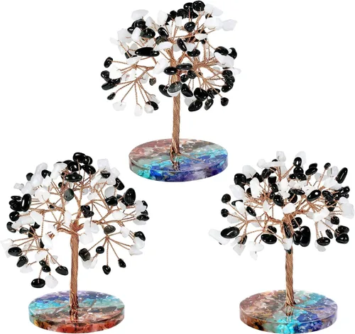 Vista 4 de Nupuyai Árbol de cristal de cuarzo curativo natural hecho a mano con base de resina de piedras redondas de chakras, alambre de cobre, bonsái