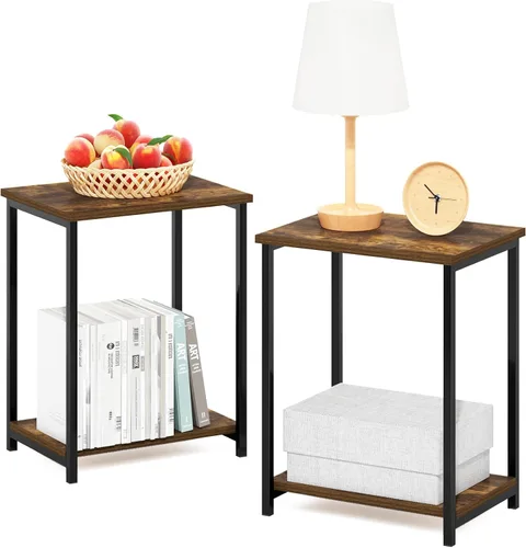 Vista 21 de Furinno Mesa auxiliar con marco de metal simplista, 1 paquete, pino ámbar