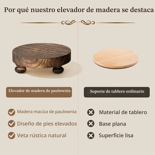 Vista 3 de Romadedi - Soporte de madera de granja para exhibición - 2 piezas, decoración rústica, mini pedestal de madera, bandeja redonda decorativa para mesa