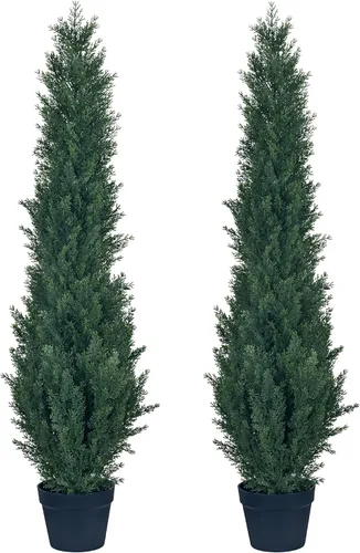 Vista 11 de HAIHONG 2 paquetes de árboles topiarios artificiales de cedro de 3 pies – árboles de ciprés topiario de boj falso, plantas en maceta, plantas
