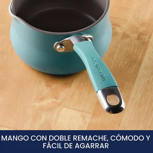 Vista 5 de Rachael Ray Cucina - Calentador de mantequilla antiadherente/cacerola pequeña, 0.75 cuartos de galón, azul agave