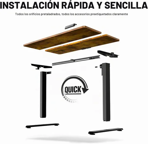 Vista 4 de Veken Escritorio de pie de 47.2 pulgadas, escritorio de oficina de altura ajustable con superficie de madera, mesa de computadora para trabajo
