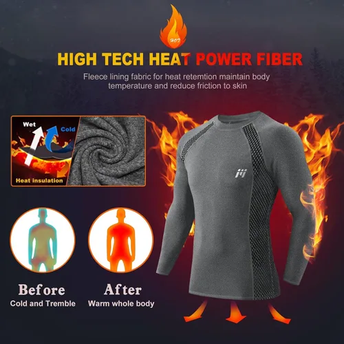 Vista 38 de MEETWEE Paquete de 4/5 camisas de compresión térmica para hombre, manga larga, forro polar, capa base, equipo de entrenamiento de invierno