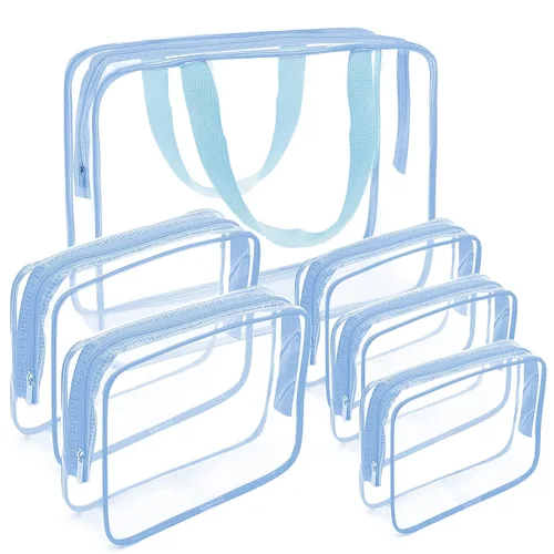 Vista 11 de APREUTY Bolsas de maquillaje transparentes, aprobadas por la TSA, juego de 3 bolsas de maquillaje grandes de PVC transparente con asa de cremallera