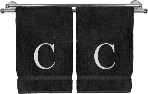 Vista 126 de Toalla de mano monogramada, regalo personalizado, juego de 2 - Toalla bordada con letra de bloque dorada - Extra absorbente 100% algodón turco