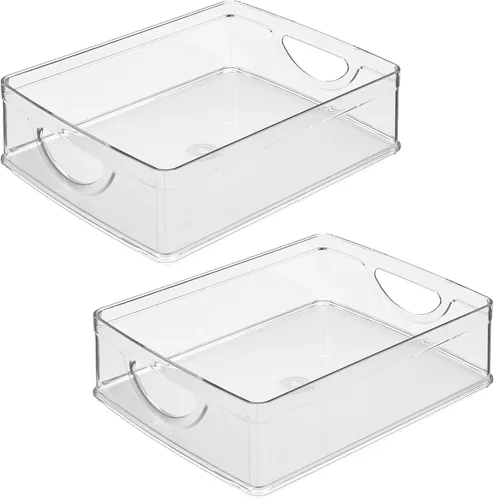 Vista 9 de iDesign contenedor apilable para despensa con asas para gabinetes o nevera, transparente, fabricado en EE. UU Contenedor de almacenamiento