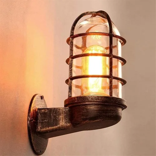 Vista 2 de Creative Wrought Iron Glass Wall Lamp - Retro Industrial Style Wall Sconce for Bar and Bedroom, E27 Illumination (White/Brown)