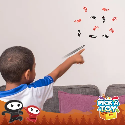 Vista 3 de PICK A TOY Juguetes ninja para niños y niñas, suministros de recuerdos de fiesta, ninjas voladores elásticos, 12 piezas, juguetes de tirachinas