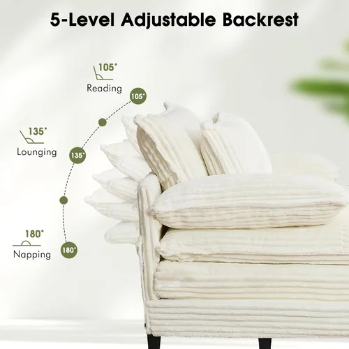 Vista 3 de WESTSETLUX Tumbona extragrande de 54.8 pulgadas de ancho para interiores con respaldo ajustable de 5 posiciones, sofá cama de pana con 3 almohadas