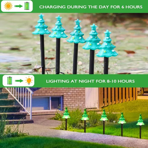 Vista 4 de FANFX Luces de Sendero Navideñas con Energía Solar, Luz Automática Impermeable para Paisaje, Decoración Navideña con Estaca, Luces LED para Senderos