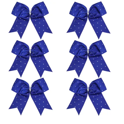 Vista 24 de Lazos de animadora jumbo de 8 pulgadas con diamantes de imitación brillantes para cola de caballo, lazos de porrista, 6 unidades, color negro