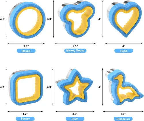 Vista 2 de Juego de 6 piezas de cortador y sellador de sándwiches para niños, sándwiches sin incrustaciones de diferentes formas para la familia, cortador