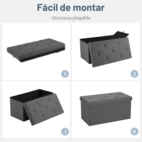 Vista 6 de DUMOS 30 Inch Foldable Storage Ottoman Bench, Gray Ottoman with Storage Grey