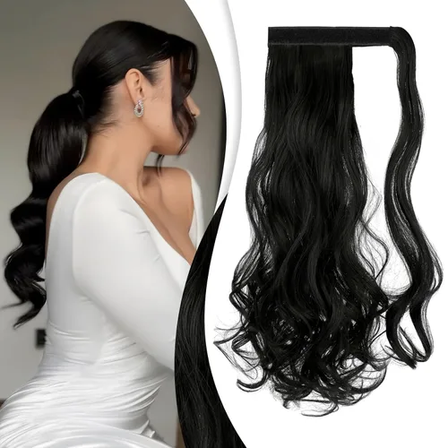 Vista 20 de FELENDY Extensión de cola de caballo, extensiones de cabello largo envolvente de 18 pulgadas, extensiones de cabello ondulado y rizado con clip