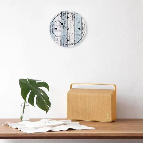 Vista 3 de Reloj de marea de madera, rayas de madera blanca, reloj de la costa este del océano, arte colgante de pared de marea alta y baja, reloj