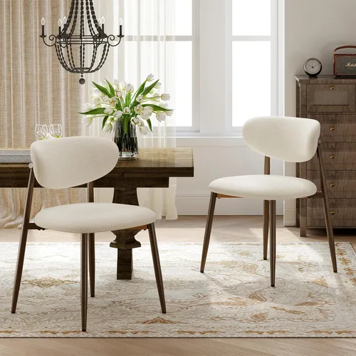 Vista 14 de MALOL Juego de 2 sillas de comedor tapizadas con respaldo curvo, color Beige