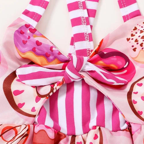 Vista 6 de Falda de verano para niñas pequeñas, vestido sin espalda con tirantes y estampado de helado