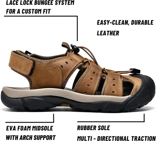 Vista 2 de proutdor Sandalias atléticas de cuero con punta cerrada para hombre, zapatos de agua para senderismo, suela de goma Durabrasion resistente