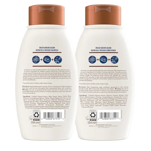 Vista 2 de Aveeno Fresh Greens Juego de Champú y Acondicionador, Sin Sulfatos, Clarificante y Voluminizante para Cabello Fino o Delgado, Romero, Menta, Pepino