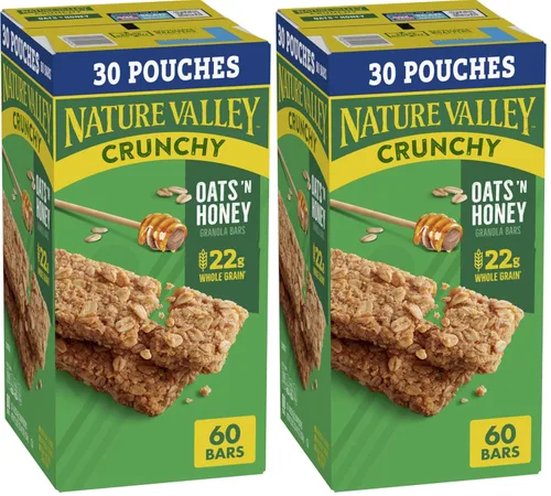 Vista 12 de Nature Valley Barras de granola crujientes, avena y miel, 12 unidades, 8.94 oz (6 bolsas) Avena integral con miel real, 0.78 oz de grano entero