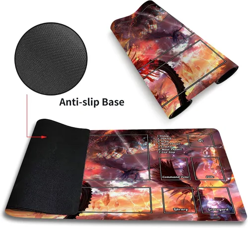 Vista 3 de MTG - Tapete de juego con zonas, Dragon Playmat TCG para MTG DTCG CCG RPG Ship Trading Card Playmats superficie de tela lisa, parte inferior de goma