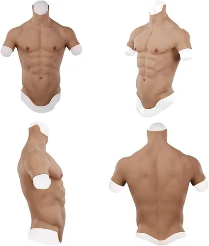Vista 3 de EQAIWUJIE Chaleco de silicona para el pecho de los músculos abdominales de silicona suave grande bronceado