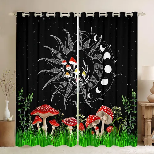 Vista 34 de Cortinas opacas negras de panal de abeja con luces de neón azul real, tratamientos de ventana con estampado geométrico hexagonal, decoración