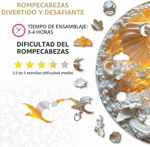 Vista 4 de KAAYEE - Rompecabezas de madera para adultos, rompecabezas de dragón feroz de 8.4 x 8.4 pulgadas, 99 piezas