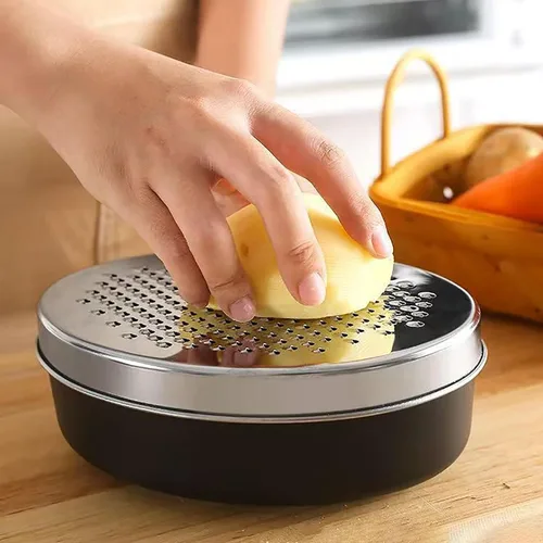 Vista 2 de Rallador de queso de acero inoxidable con recipiente de almacenamiento hermético, rallador de caja para cocina, triturador para parmesano, queso