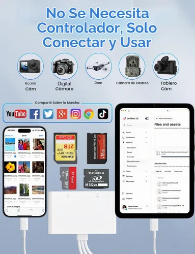 Vista 4 de Adaptador Memory Stick Pro Duo - Lector de tarjetas XD para iPhone/USB C/A, 4 en 1 SD/TF/MS/XD Lector de tarjetas Sony Cybershot lector de tarjetas