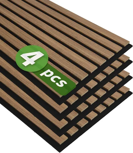 Vista 12 de Art3d Paquete de 4 paneles de listones de madera insonorizados de 12 x 24 pulgadas, paneles de pared acústicos de 8 pies cuadrados, paneles de pared