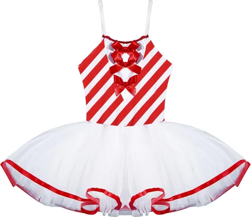 Vista 3 de Yihuimin Disfraz de Miss Candy de Navidad para niñas y niñas, vestido tutú de malla, lentejuelas con lazo adornado para mostrar