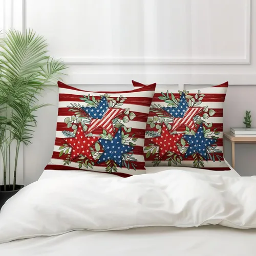 Vista 52 de Juego de 2 fundas de almohada de 16 x 16 pulgadas, diseño patriótico de bandera estadounidense con estrellas para exteriores, estilo casa de campo