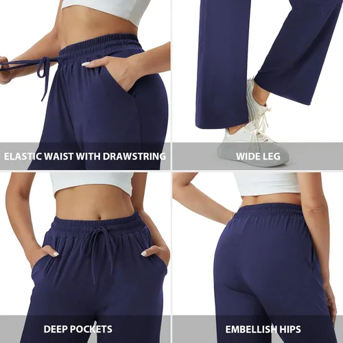 Vista 5 de keriffe Pijamas casuales para mujer, pantalones de yoga de pierna ancha, cintura alta, cordón ajustable, pantalones deportivos de entrenamiento