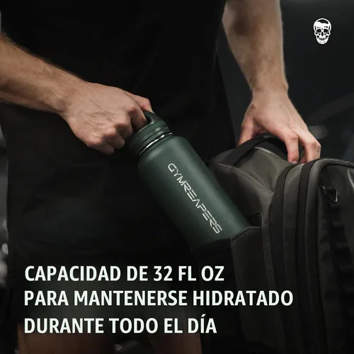 Vista 6 de Gymreapers Botella de agua aislada - Acero inoxidable 32 oz, 3 tapas (pajita, trago, cantimplora), aislamiento al vacío de doble pared, taza térmica