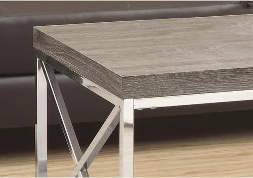 Vista 4 de Mesa de centro, metal cromado, Madera, Gris topo oscuro