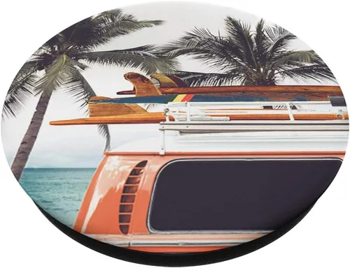Vista 2 de Retro California 70s Van Beach Bum Classic Surf Vintage - PopSockets Grip and Stand for Phones and Tablets