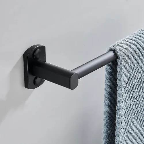 Vista 3 de Toallero negro, toallero de mano para baño, colgador de toallas montado en la pared, soporte para toallas de baño de cocina, barra de toalla