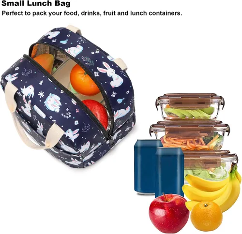 Vista 2 de Bolsa de almuerzo de conejo para mujeres y niñas, bolsas de picnic reutilizables con aislamiento para adultos y niños, trabajo, escuela, senderismo