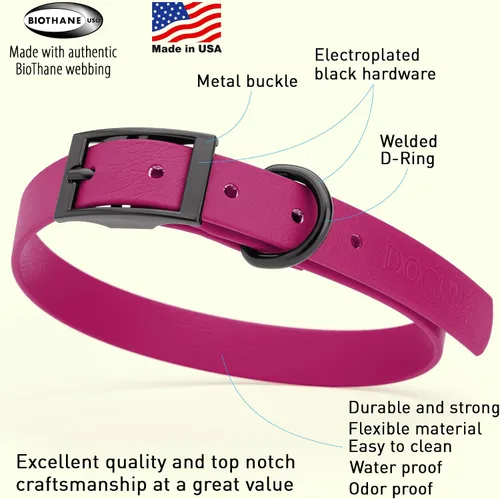 Vista 380 de Dogline Biothane - Collar impermeable para perro con hebilla de liberación rápida, resistente cincha de nailon recubierta con resistente y a prueba