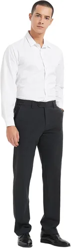 Vista 3 de Plaid&Plain Pantalones de vestir para hombre con cintura elástica y tela elástica de ajuste recto