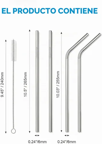 Vista 2 de VEHHE Popotes de metal de acero inoxidable Popotes para beber reutilizables - 10.5" Ultra largo 4 + 1 - Con cepillo de limpieza para vasos de 20/30