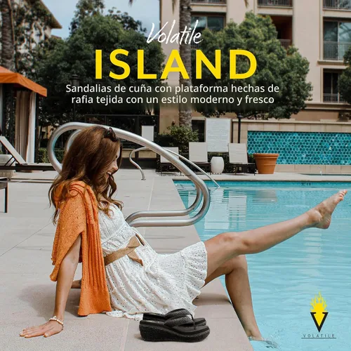 Vista 2 de Volatile Sandalias de cuña para mujer con plataforma de tanga sin cordones con plantilla de EVA y suela de goma Negro Raffia
