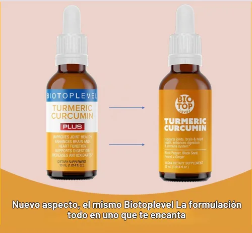 Vista 2 de Curcumina líquida de cúrcuma más pimienta negra orgánica natural.