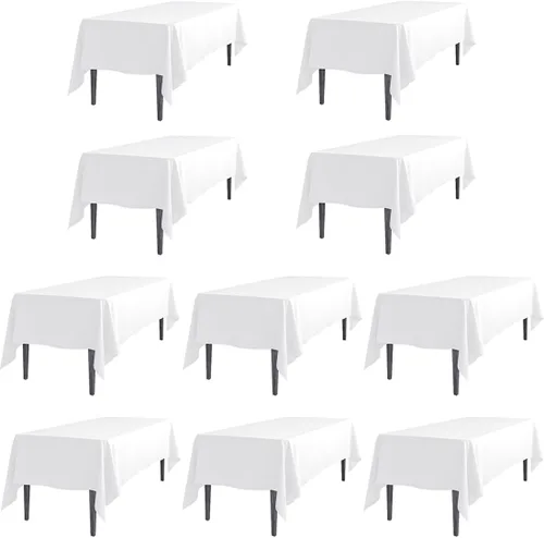 Vista 19 de Linenlanding Mantel rectangular de 60 x 102 pulgadas para mesa circular para bodas, mesas de bufé, fiestas, cenas de vacaciones (1, azul bebé)