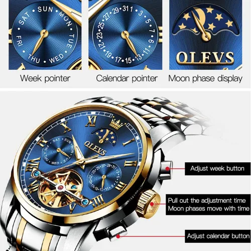 Vista 6 de OLEVS Automatic Watch for MenLuxury Self Winding Mechanical Watches for MenTourbillon Stainless Steel Men Dress Watches with Date DayFashion