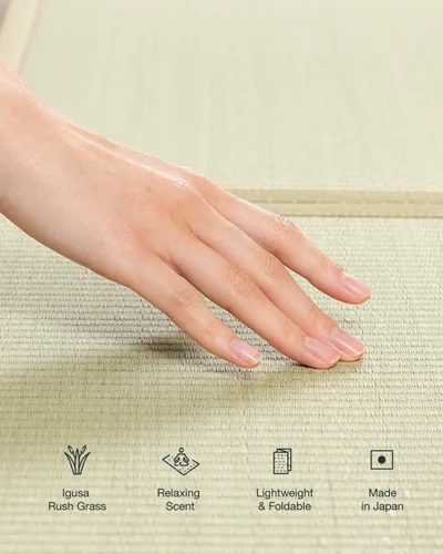 Vista 4 de FULI Colchón de tatami japonés, tapete Igusa (hierba 100% japonesa Rush) se pliega en tres, fabricado en Japón (natural, individual)