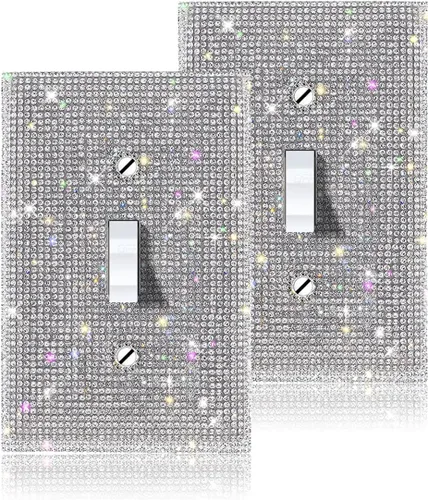 Vista 8 de Cubierta de interruptor de luz con brillos genéricos y enchufes, cubierta de placa de pared con diamantes de imitación brillantes, cubiertas